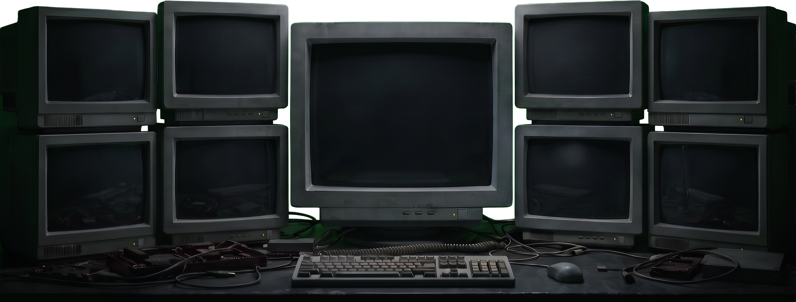Стена из девяти CRT-мониторов